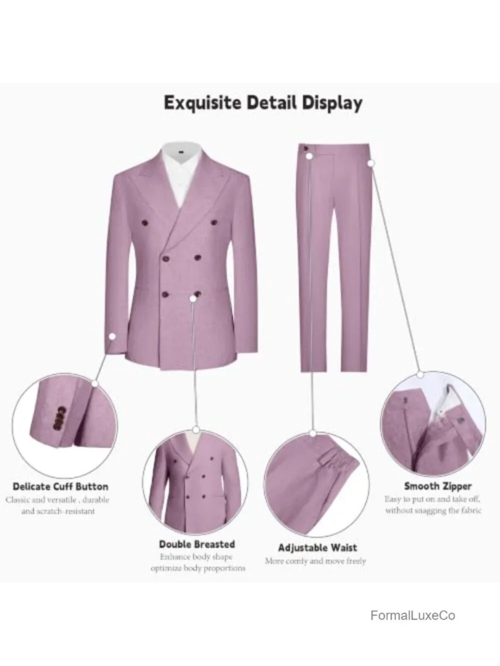 Mens Linen 2 Piece Suit Slim Fit Double Breasted Tuxedos